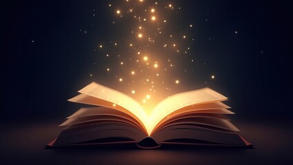 Open Book Glowing With Magical Light Particles