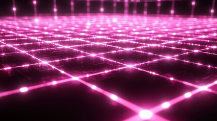 Abstract Pink Grid:  A Futuristic Digital Landscape of Illuminated Lines and Nodes