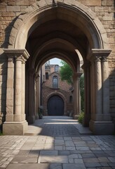 Obraz premium Stone arched entrance under pedestrian walkway , path, stone