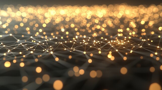 Network of glowing gold tech nodes and digital connections, symbolizing the interconnectedness of digital transformation. - Powered by Adobe