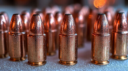 Close-up of Copper-Jacketed Bullets: A Detailed Look at Ammunition
