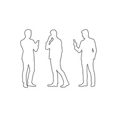 Outline Silhouettes of Businessmen Using Smartphones - PNG