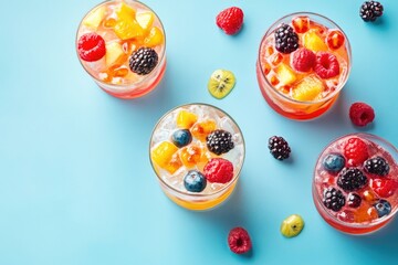 Colorful drinks filled with fresh fruits create vibrant summer v