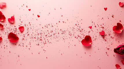 Valentine&rsquo;s Day Rose Petals and Hearts on Blush Pink Canvas	
