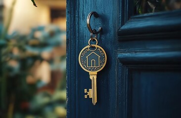 A close-up of an old house key with the shape of a small