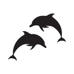 Black Two dolphins  silhouette vector illustration on white background.

