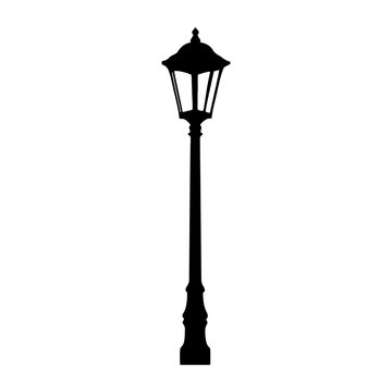 recommend clip art: Black Street lamp silhouette vector illustration on white background.
                    