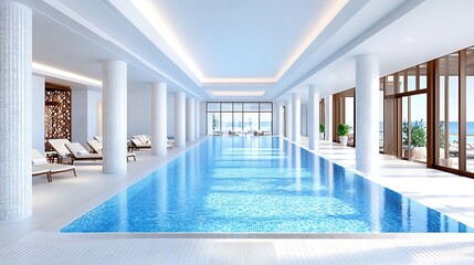 Luxury Indoor Pool  Modern Spa Resort  Ocean View