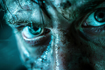Creepy Intense Maniac with Disturbing Makeup Close-Up Generative AI