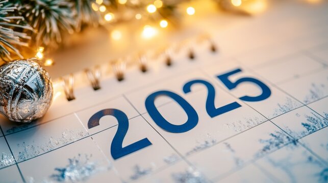 Happy new year 2025. Close up calendar concept.