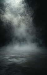 Fototapeta premium A dark background sets the stage for an atmospheric stock photo, featuring an empty floor immersed in smoky charcoal gray and deep silver haze, offering a sleek and modern vibe.
