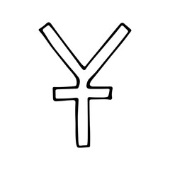 Obraz premium Hand drawn chinese yuan currency symbol. Brush stroke doodle. Single element for design