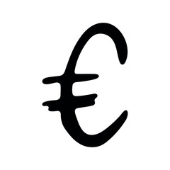 Hand drawn euro currency symbol. Brush stroke doodle. Single element for design