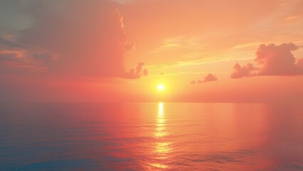 Fototapeta premium Stunning Minimalist Sunset over Calm Ocean, Golden Hues and Warm Colors, Peaceful Seascape