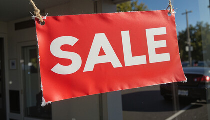 Sale sign displayed on glass window