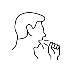 Cough line icon, vector pictogram of flu or coronavirus symptom. Man covering cough with hand illustration, sign for medical poster.