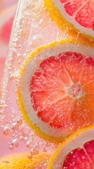 Citrus slices immersed in sparkling bubbles create refreshing, v