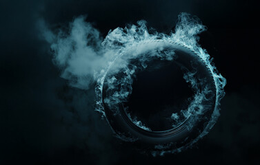 Burning Rubber, Smoking Burnout Drift Spinning Tire Overlay Effect on Black Background