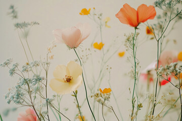 Naklejka premium Soft wildflowers in pastel tones on a delicate natural background