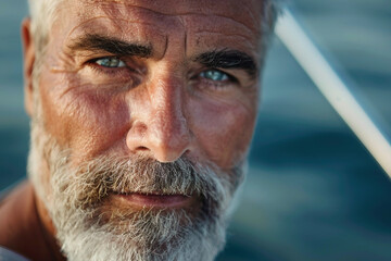 AI generated image of handsome man on summer resort vacation on cruise