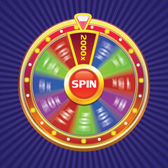 Colorful Spin Wheel Offering Various Prizes Money And Bonuses. Vector Image 