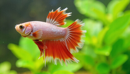 Vibrant betta fish swimming in lush aquarium plants, pet beauty