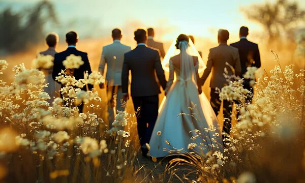 silhouettes of couple at outdoor wedding 