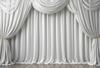 Elegant White Curtains Draped Across a Wooden Floor