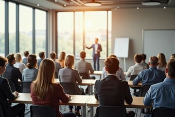 Naklejka premium Professional Business Conference with Engaged Audience in a Modern Meeting Room during Presentation