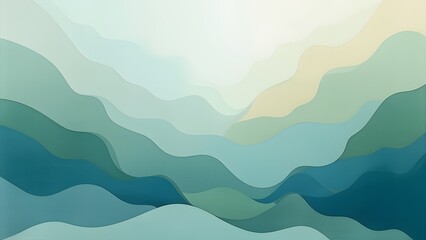 Obraz premium Serene Abstract Landscape, Calming Blue and Green Gradient Waves, Peaceful and Tranquil AI Art