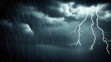 Obraz premium Dramatic Thunderstorm with Lightning Strikes and Heavy Rainfall