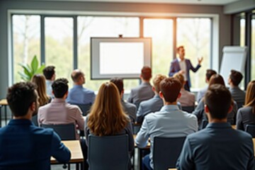 Obraz premium Professional Business Conference with Engaged Audience in a Modern Meeting Room during Presentation