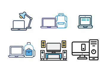 Computer Speaker, PC, Home Theater, pen drive, hard disk, laptop, pc monitor, Remote Control, cooling fan Vector Icon Illustration, Modern Electronics Design.
