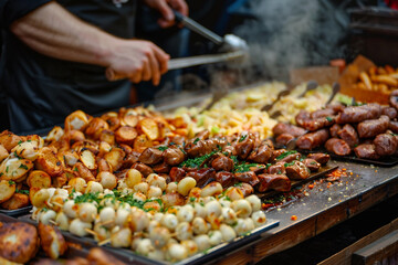 Naklejka premium Selling traditional snacks and drinks at fair generated with AI image