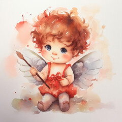 Fototapeta premium A cute, drawn cupid, ideal for Valentine's Day, love-themed products, or romantic illustrations
