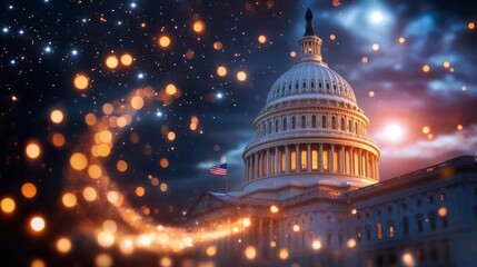 US Capitol Building at Night: A Festive Glow