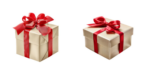 Obraz premium Two beautifully wrapped gift boxes adorned with red ribbons, perfect for special occasions and celebrations.