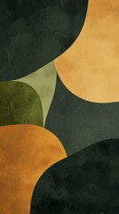 Sinuous organic forms in deep olive green and warm golden tones intertwine, evoking feelings of tranquility and connection with nature. This art piece captures the beauty of movement and balance