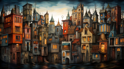 Fototapeta premium Whimsical and Colorful Old Town with Vibrant Architecture