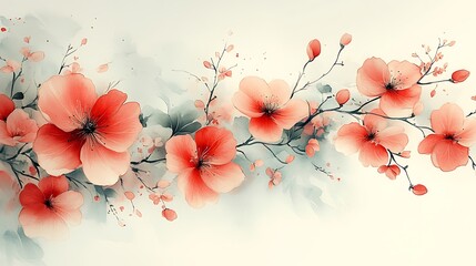 Naklejka premium Watercolor Painting of Delicate Peach Blossoms on Branches