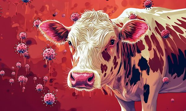 portrait of a cow with viruses illustration