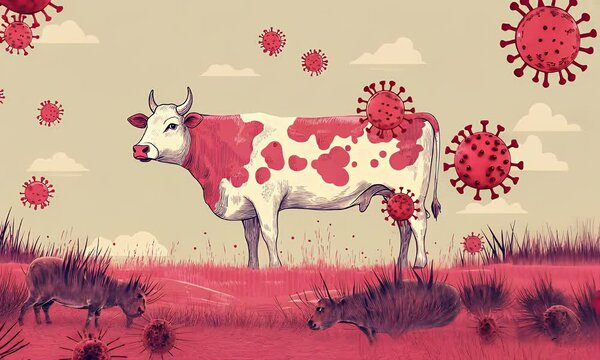 cow with viruses floating in the air