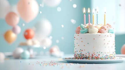 Delightful birthday cake with colorful frosting and candles.