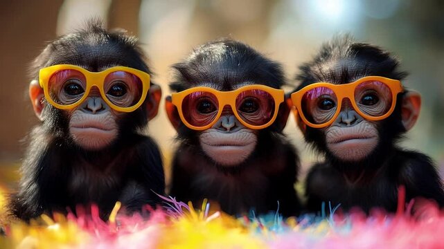 Adorable apes wear sunglasses  