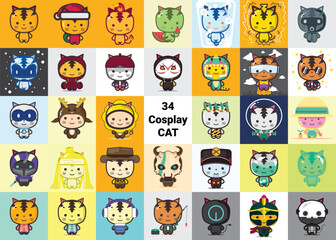 Obraz premium Cat with various costume set illustrations good for design elements, stickers, card design, poster element, original character element