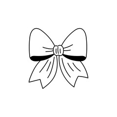Hand Drawn bows. Black simple Doodle ribbon. Bows on a white isolated background. Vector illustration of black ribbon