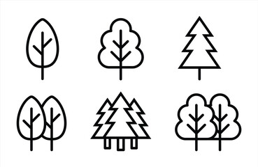 Minimalist Black And White Forest Tree Icons Set On White Background