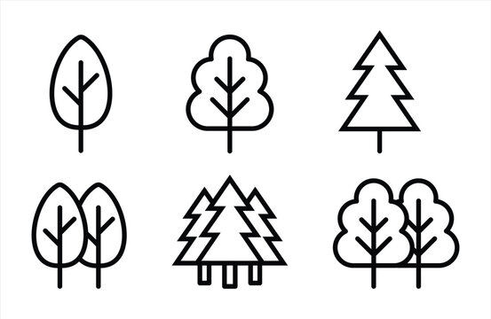 Minimalist Black And White Forest Tree Icons Set On White Background