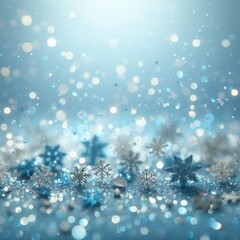 Silver and blue glitter snowflakes sparkles winter background