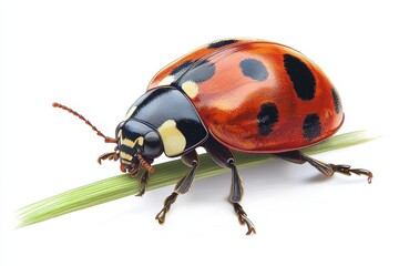 Fototapeta premium A detailed illustration of a ladybug on a green leaf.